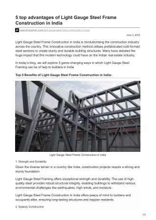 nipaniindustries.com-5 top advantages of Light Gauge Steel Frame Construction in India