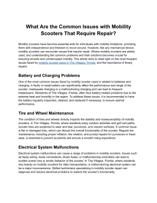 What Are the Common Issues with Mobility Scooters That Require Repair?