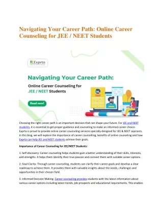 Navigating Your Career Path Online Career Counseling for JEE and NEET Students
