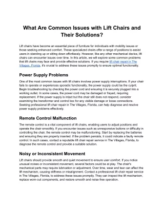 What Are Common Issues with Lift Chairs and Their Solutions?