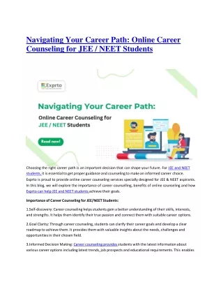 Navigating Your Career Path Online Career Counseling for JEE and NEET Students