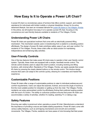 How Easy Is It to Operate a Power Lift Chair?