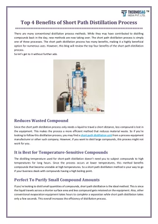 Top 4 Benefits of Short Path Distillation Process