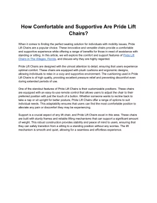 How Comfortable and Supportive Are Pride Lift Chairs?