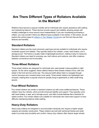 Are There Different Types of Rollators Available in the Market?