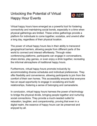 Unlocking the Potential of Virtual Happy Hour Events