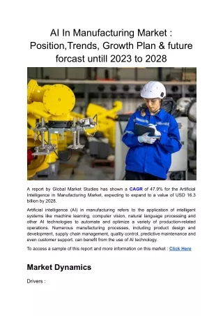 AI In Manufacturing Market _ Position,Trends, Growth Plan & future forcast untill 2023 to 2028