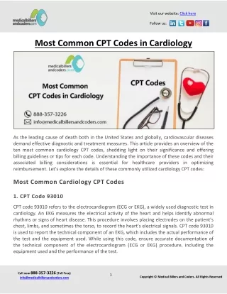 Most Common CPT Codes in Cardiology