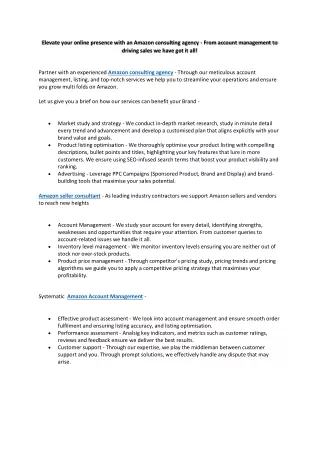 Elevate your online presence with an Amazon consulting agency - From account management to driving sales we have got it