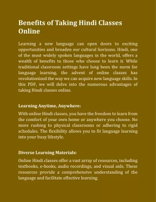 Benefits of Taking Hindi Classes Online