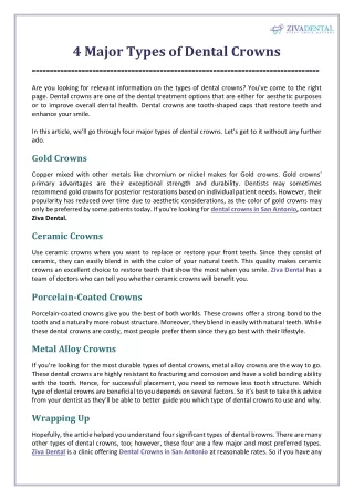 4 Major Types of Dental Crowns