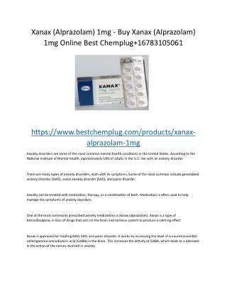 Xanax (Alprazolam) 1mg - Buy Xanax (Alprazolam) 1mg Online Best Chemplug 16783105061