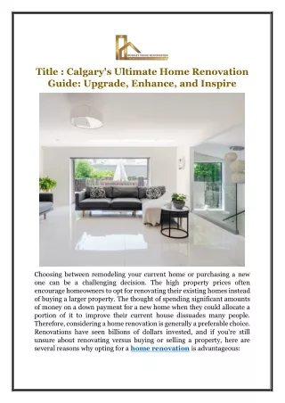 Calgary's Ultimate Home Renovation Guide: Upgrade, Enhance, and Inspire