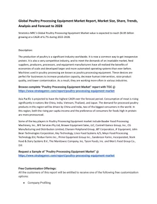 Global Poultry Processing Equipment Market Report, Market Size, Share