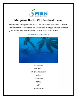 Marijuana Doctor Ct  Ren-health.com