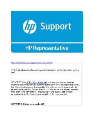 What does hp fax error code 346 indicates for the attempt to send a fax?