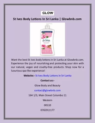 St Ives Body Lotions In Sri Lanka  Glowbnb