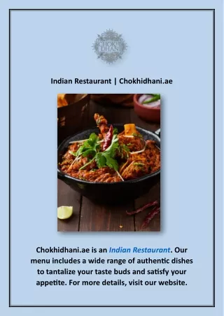 Indian Restaurant | Chokhidhani.ae