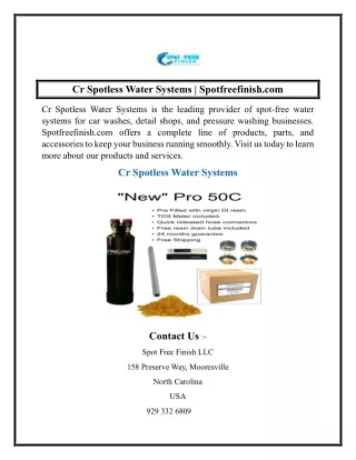 Cr Spotless Water Systems  Spotfreefinish.com