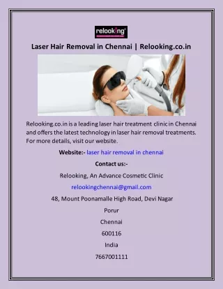 Laser Hair Removal in Chennai  Relooking.co.in