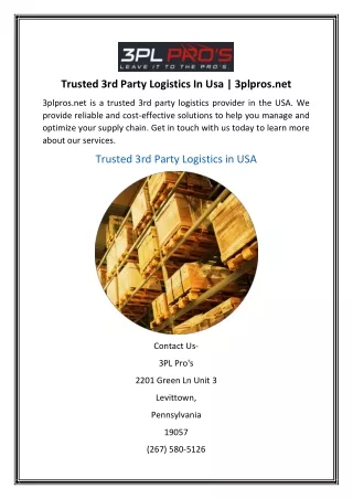 Trusted 3rd Party Logistics In Usa | 3plpros.net