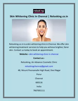 Skin Whitening Clinic In Chennai  Relooking.co.in