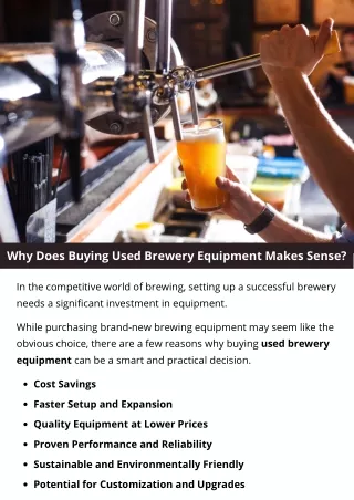 Why Does Buying Used Brewery Equipment Makes Sense?