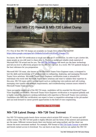 Test MS-720 Result & MS-720 Latest Dump