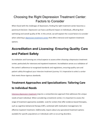 Choosing the Right Depression Treatment Center_ Factors to Consider