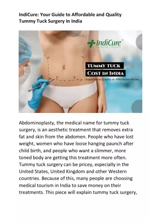 IndiCure Your Guide to Affordable and Quality Tummy Tuck Surgery in India
