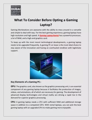 What To Consider Before Opting a Gaming Laptop?