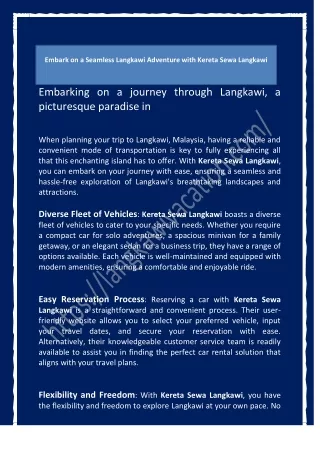 Embark on a Seamless Langkawi Adventure with Kereta Sewa Langkawi