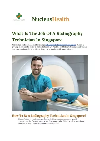 What Is The Job Of A Radiography Technician In Singapore