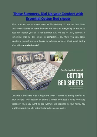 THESE SUMMERS, DIAL UP YOUR COMFORT WITH ESSENTIAL COTTON BED SHEETS