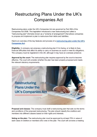 Restructuring Plans Under the UK’s Companies Act