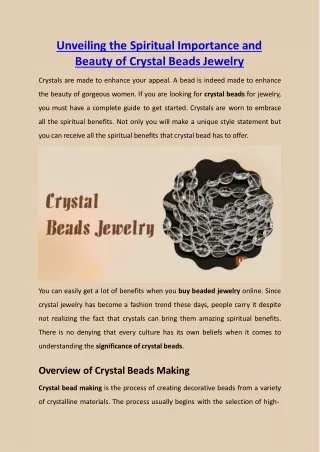 Unveiling the Spiritual Importance and Beauty of Crystal Beads Jewelry