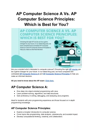 AP Computer Science A Vs AP CS Principle