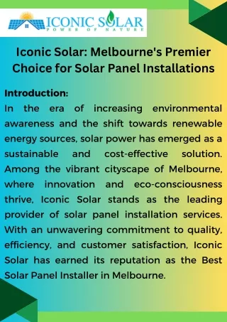 Iconic Solar Melbourne's Premier Choice for Solar Panel Installations