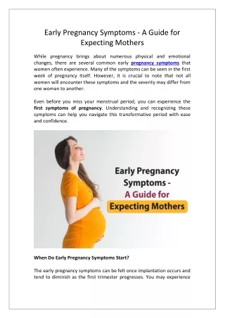 Early Pregnancy Symptoms - A Guide for Expecting Mothers