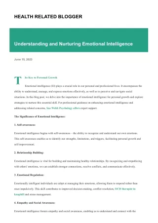 Understanding and Nurturing Emotional Intelligence