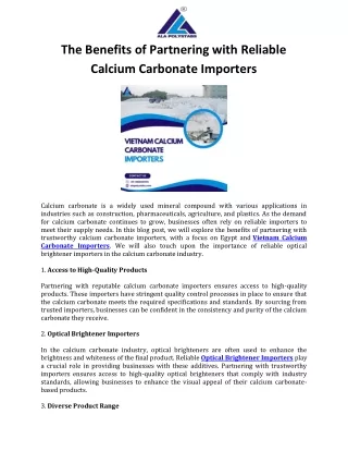 The Benefits of Partnering with Reliable Calcium Carbonate Importers