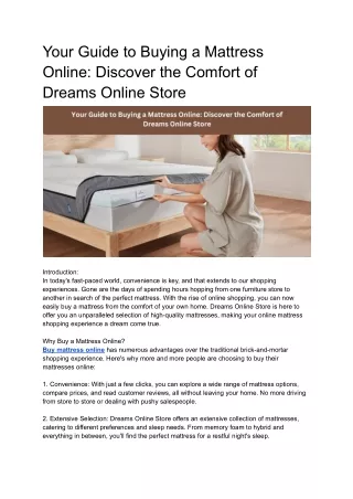 Your Guide to Buying a Mattress Online_ Discover the Comfort of Dreams Online Store