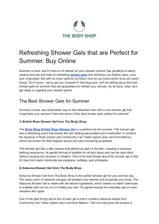 Refreshing Shower Gels that are Perfect for Summer Buy Online