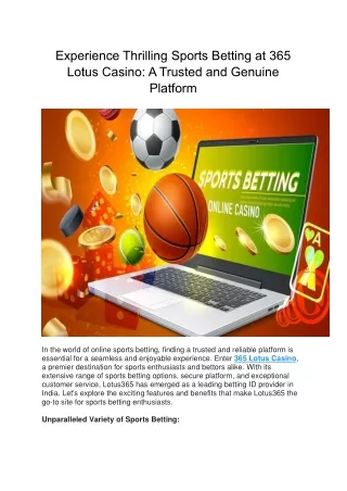 Experience Thrilling Sports Betting at 365 Lotus Casino