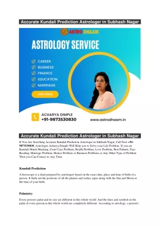 Accurate Kundali Prediction Astrologer in Subhash Nagar  91-9873530830