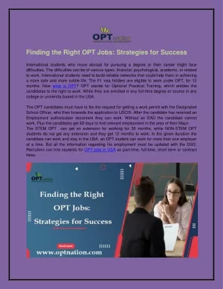 Finding the right OPT jobs, Strategies for Success