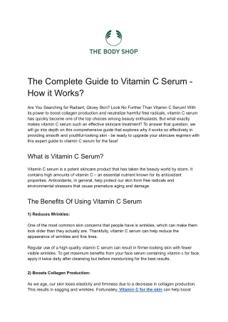 The Complete Guide to Vitamin C Serum - How it Works