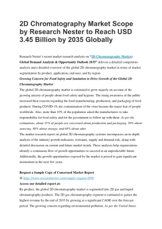 2D Chromatography Market Scope by Research Nester to Reach USD 3.45 Billion