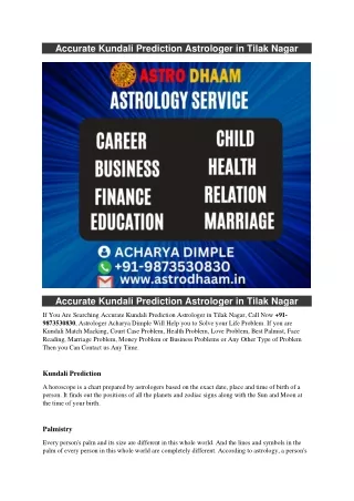 Accurate Kundali Prediction Astrologer in Tilak Nagar  91-9873530830