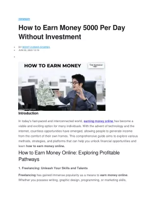 How to Earn Money 5000 Per Day Without Investment